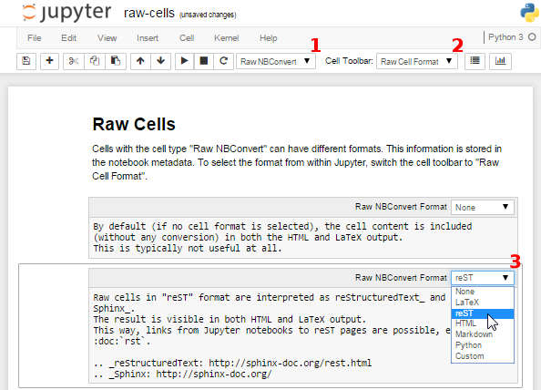 Steps for converting cells to Raw formats in Jupyter